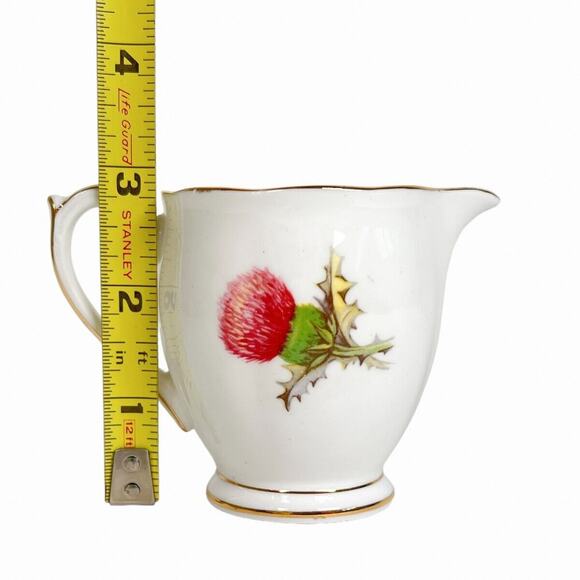 Bone China Mini Creamer Queen Anne Dundee Thistle Gold Trim Scalloped Edge 4 oz - Picture 10 of 11